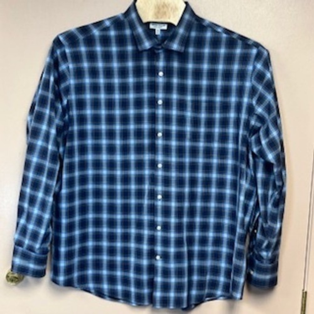 Peter Millar Summer Comfort Plaid Button Down Shirt Men's XXL Blue Long Sleeve
